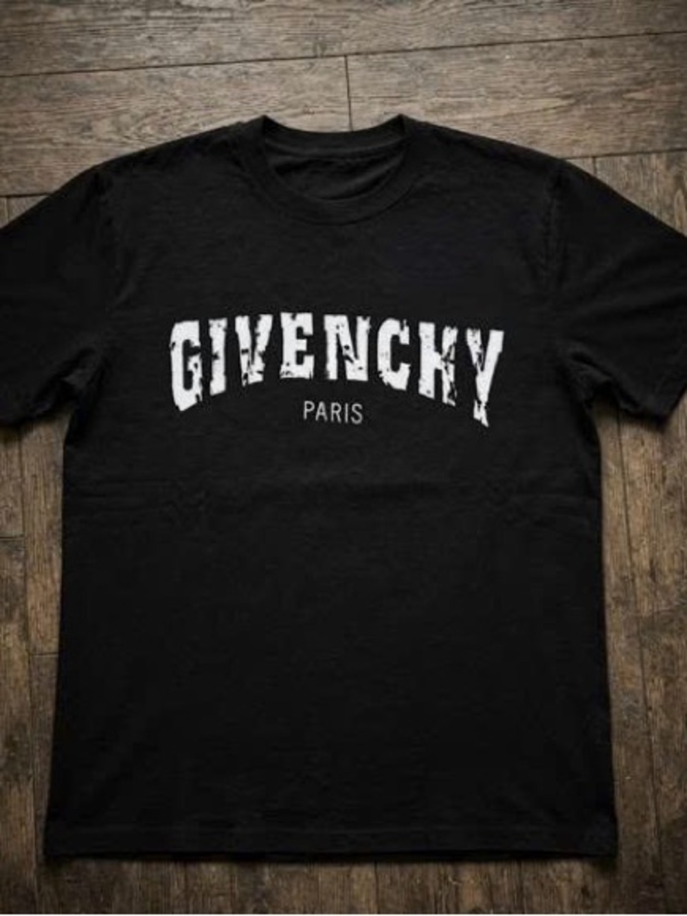 Black Short Sleeve Tee with Distressed White Logo